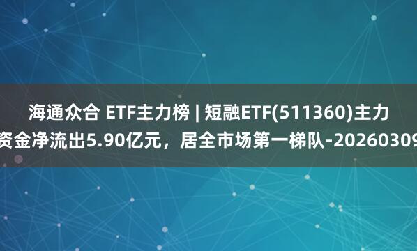 海通众合 ETF主力榜 | 短融ETF(511360)主力资金净流出5.90亿元，居全市场第一梯队-20260309