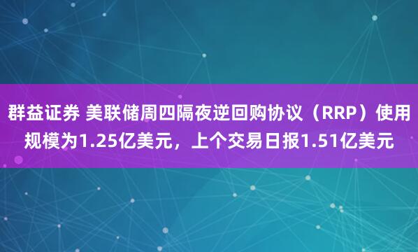 群益证券 美联储周四隔夜逆回购协议（RRP）使用规模为1.25亿美元，上个交易日报1.51亿美元